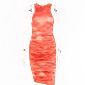 Tie-Dye Print Ruched Sexy Bodycon Dress